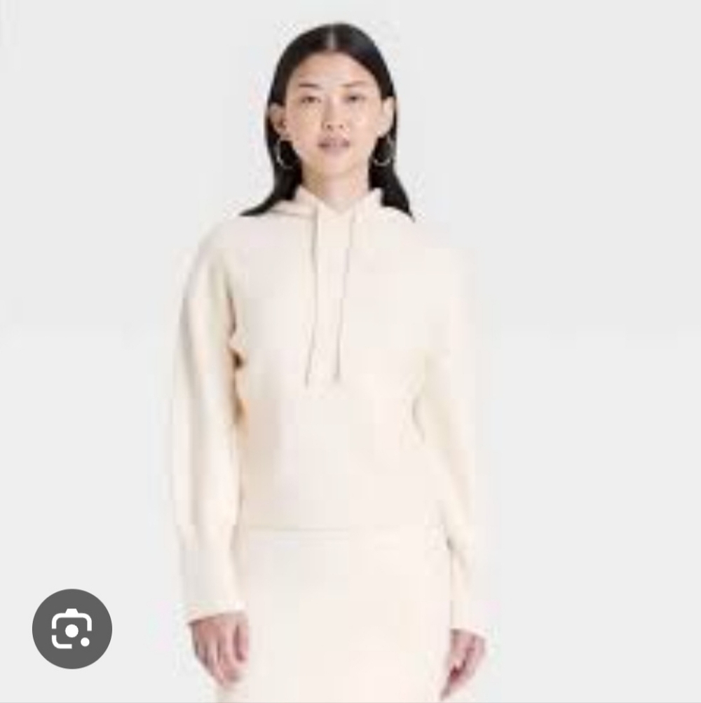 XXL/2X Women's Cozy Knit Hooded Sweatshirt - A New Day Cream